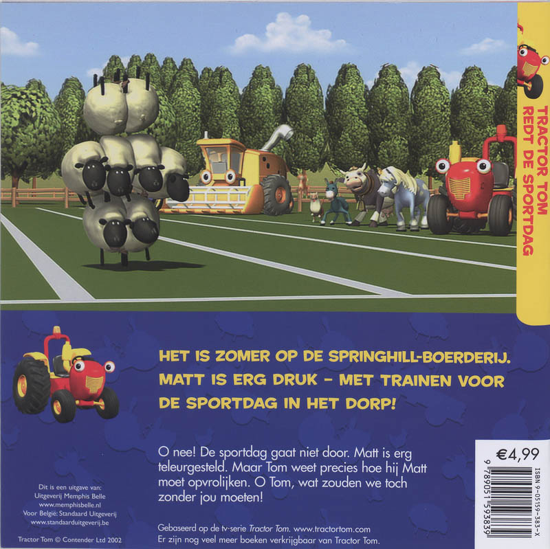 Achterkant van Tractor Tom redt de sportdag