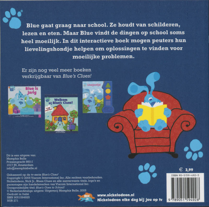 Achterkant van Blue gaat naar school