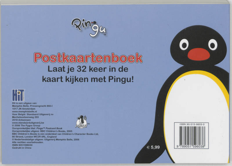 Achterkant van Pingu postkaartenboek