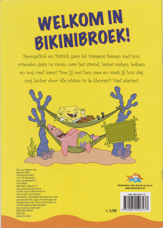 Achterkant van SpongeBob kleurboek