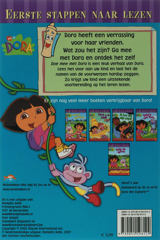 Achterkant van Doe mee met Dora