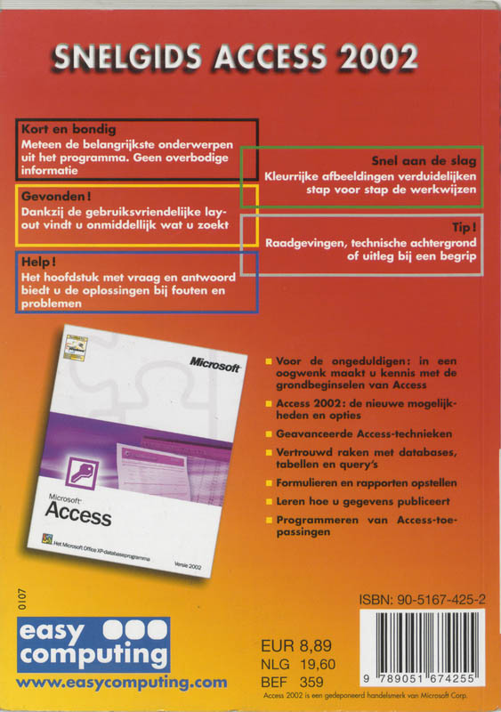 Achterkant van Snelgids Access 2002