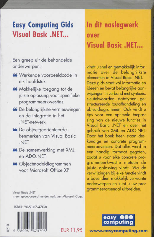 Achterkant van Easy computing gids visual basic net