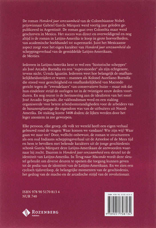 Achterkant van Terug naar Macondo