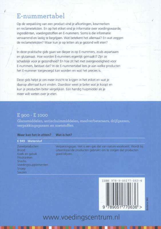 Achterkant van E-nummertabel