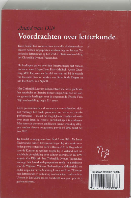 Achterkant van Voordrachten over letterkunde