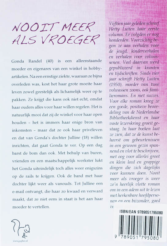 Achterkant van Nooit meer als vroeger