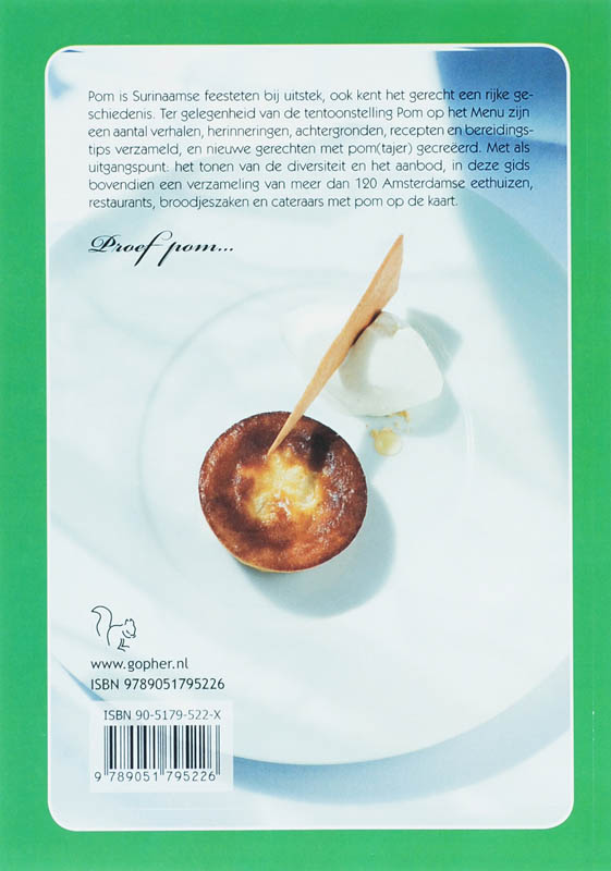 Achterkant van Pom op het menu