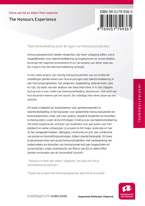 Achterkant van The honours experience