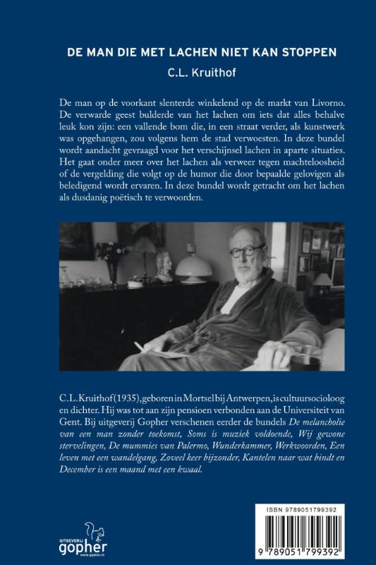 Achterkant van De man die met lachen niet kan stoppen