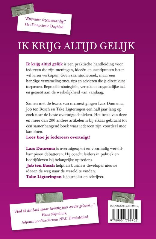 Achterkant van Ik krijg altijd gelijk