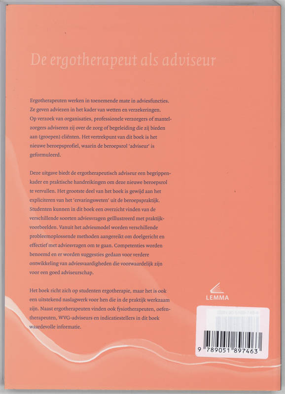 Achterkant van De ergotherapeut als adviseur