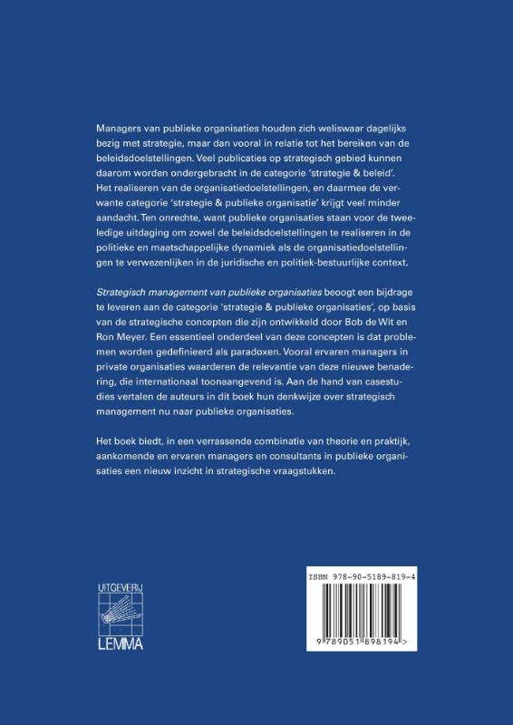 Achterkant van Strategisch management van publieke organisaties