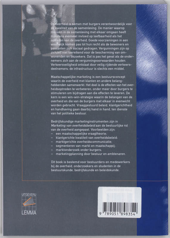 Achterkant van Marketing van overheidsbeleid