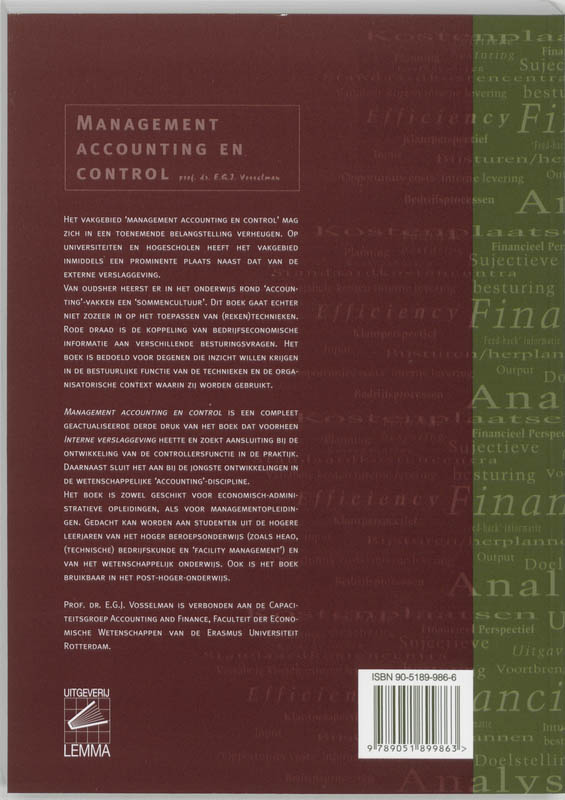 Achterkant van Management accounting en control