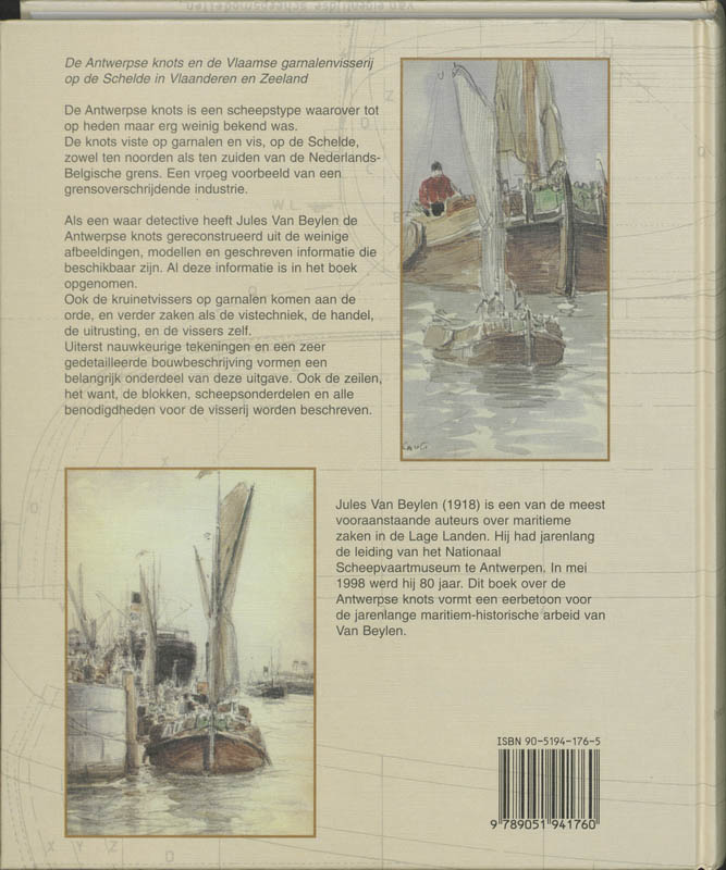 Achterkant van De Antwerpse knots en de Vlaamse garnalenvisserij op de Schelde in Vlaanderen en Zeeland