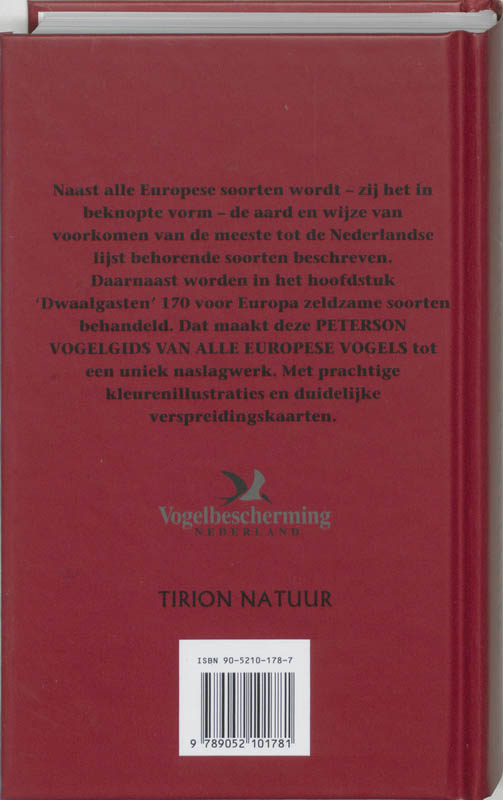 Achterkant van Petersons vogelgids van alle Europese vogels