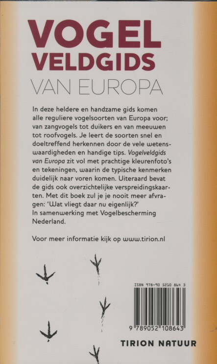 Achterkant van Vogelveldgids van Europa