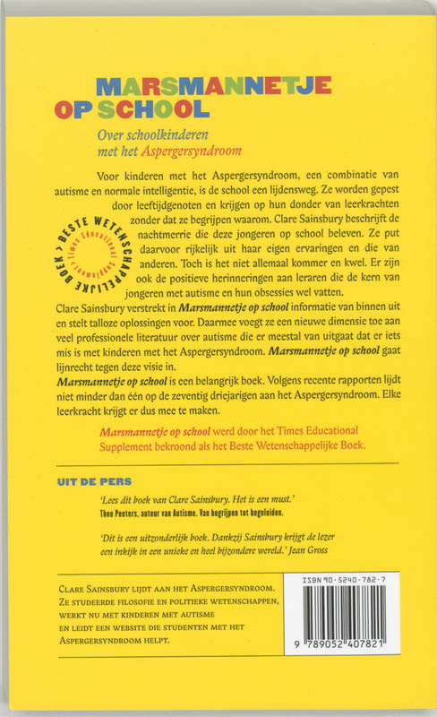 Achterkant van Marsmannetje op school