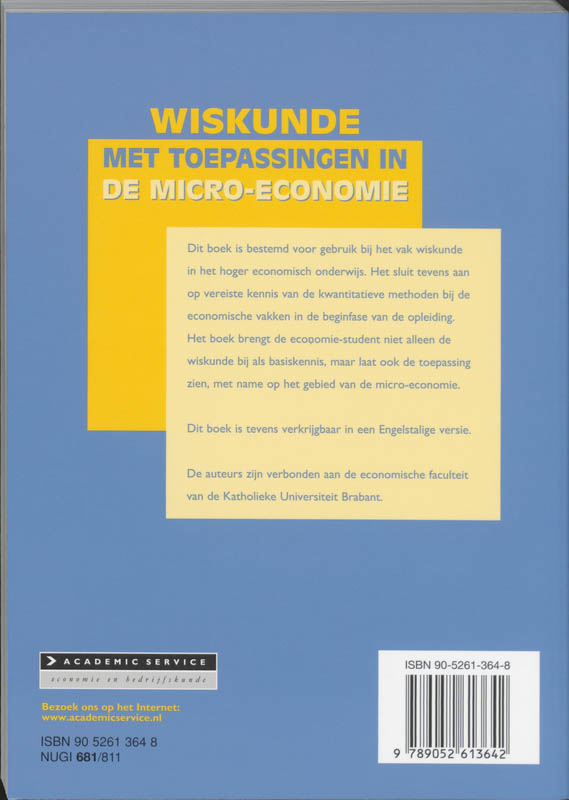 Achterkant van Wiskunde met toepassingen in de micro-economie