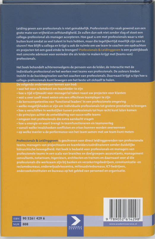 Achterkant van Professionals & Leidinggeven