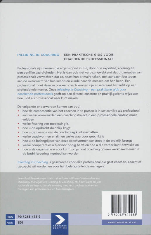 Achterkant van Inleiding in coaching