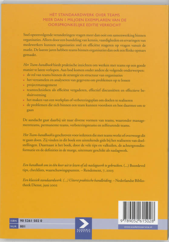 Achterkant van Het Team-handboek