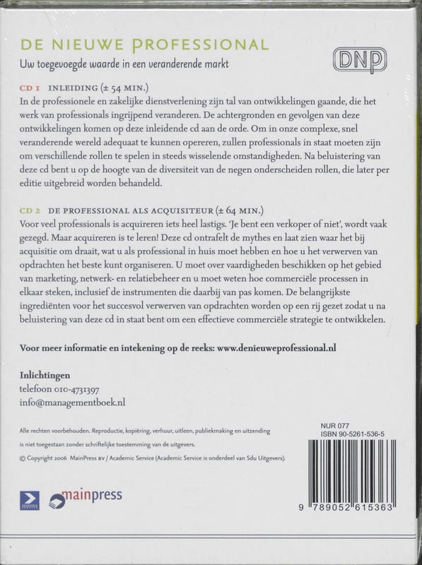 Achterkant van De professional als acquisiteur 2 CD's