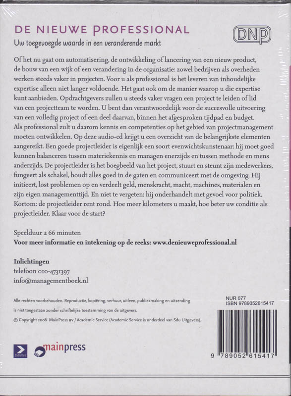 Achterkant van De professional als projectleider