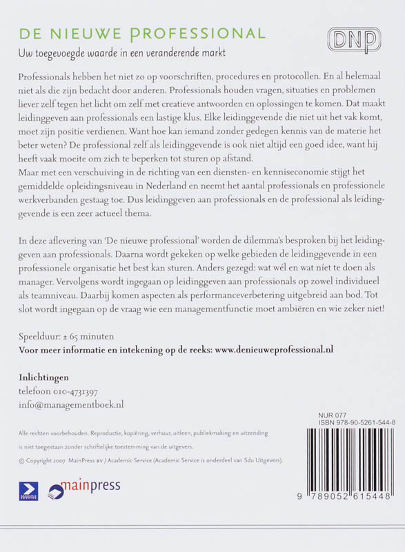 Achterkant van De professional als leidinggevende