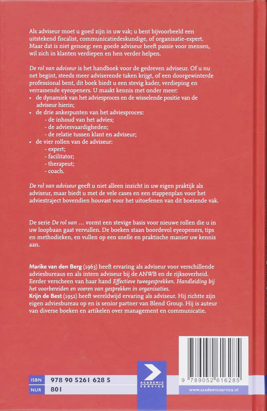 Achterkant van De rol van Adviseur