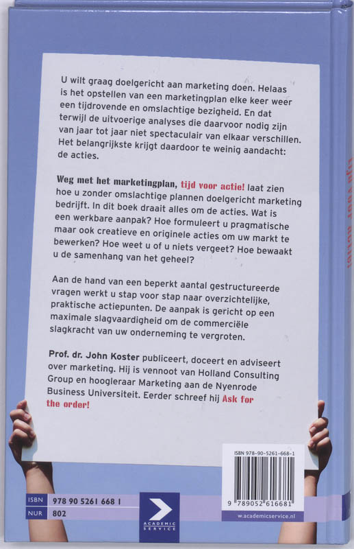 Achterkant van Weg met het marketingplan, tijd voor actie!