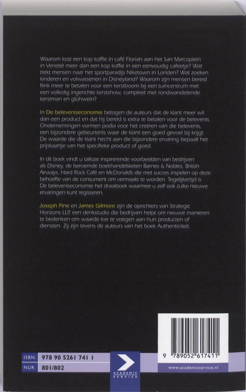 Achterkant van De beleveniseconomie