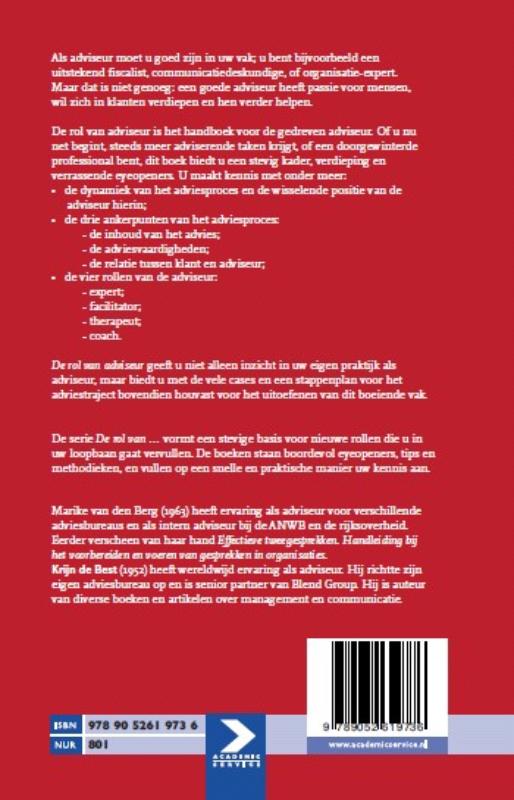 Achterkant van De rol van adviseur
