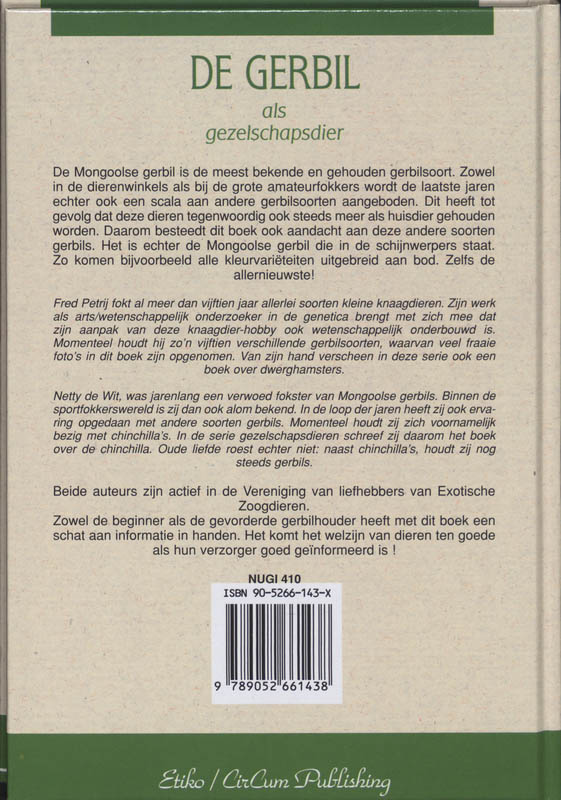 Achterkant van De gerbil als gezelschapsdier