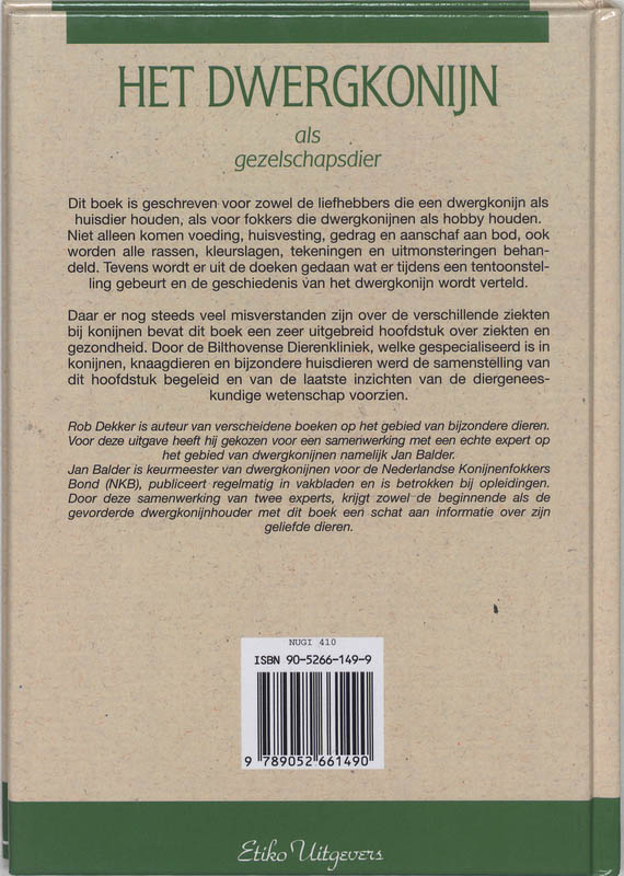 Achterkant van Het dwergkonijn als gezelschapsdier