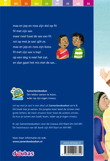 Achterkant van rot op met je sax!