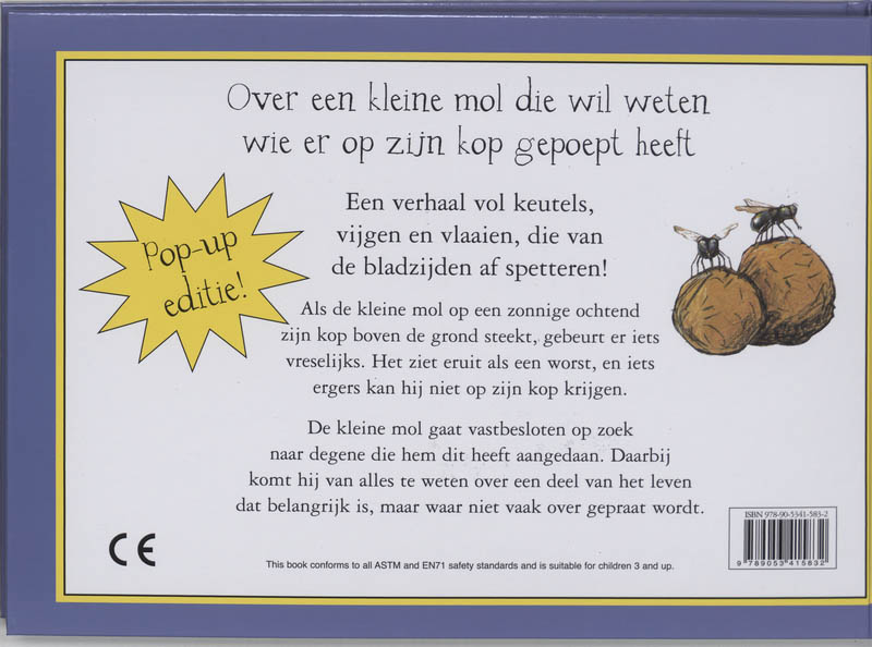 Achterkant van Over een kleine mol die wil weten wie er op zijn kop gepoept heeft /pop-up