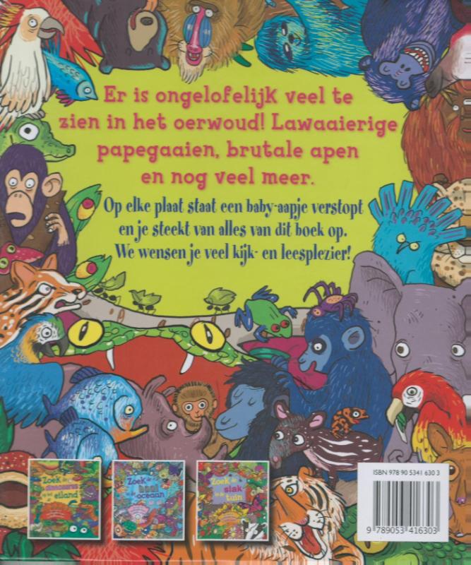 Achterkant van Zoek het aapje in het oerwoud