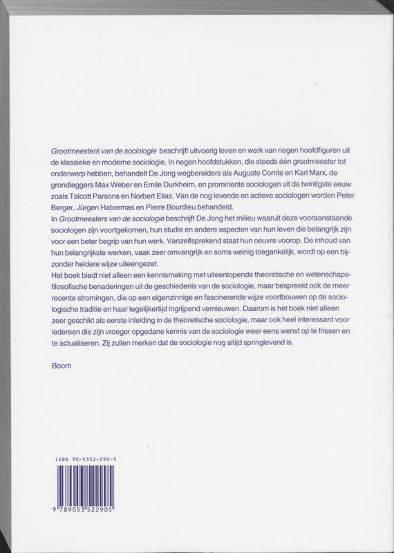Achterkant van Grootmeesters van de sociologie