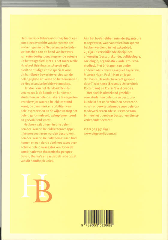 Achterkant van Handboek beleidswetenschap