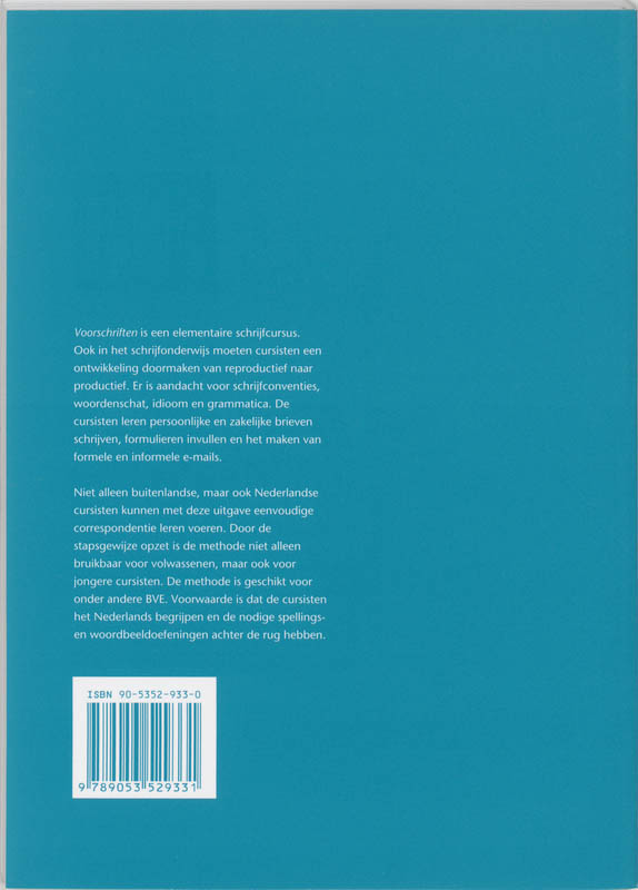 Achterkant van Voor-schriften