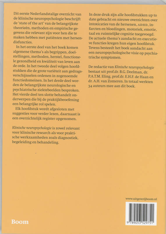 Achterkant van Klinische neuropsychologie