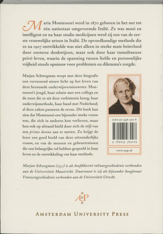 Achterkant van Maria Montessori 1870-1952
