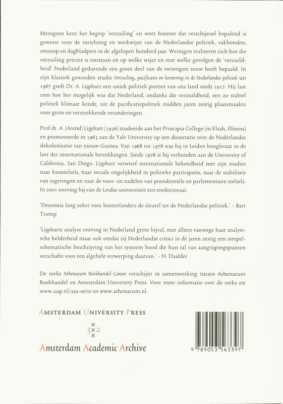 Achterkant van Verzuiling, pacificatie en kentering in de Nederlandse politiek