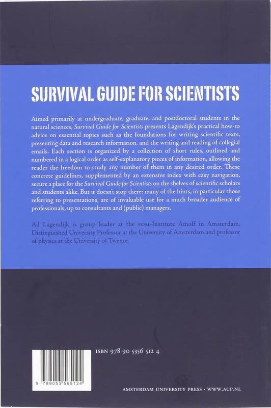 Achterkant van Survival Guide for Scientists
