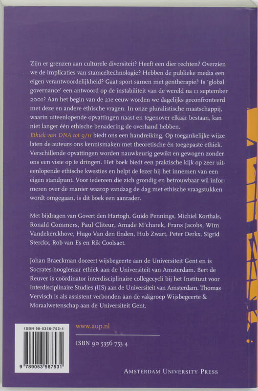 Achterkant van Ethiek van DNA tot 9/11