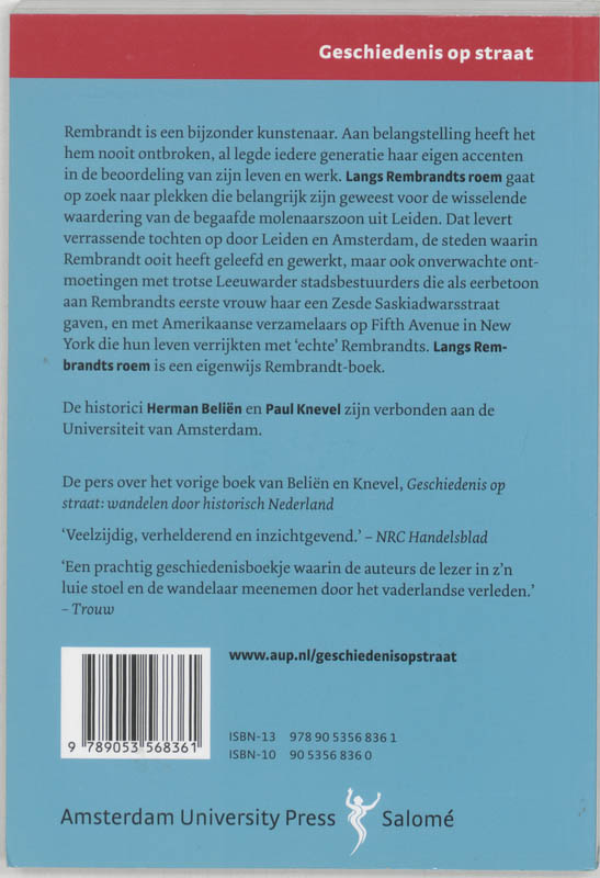 Achterkant van Langs Rembrandts roem