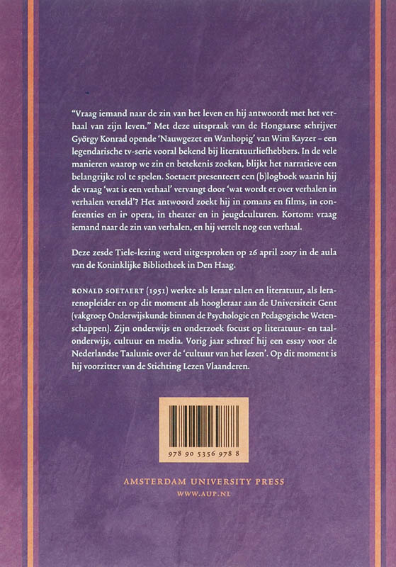 Achterkant van De zin van verhalen