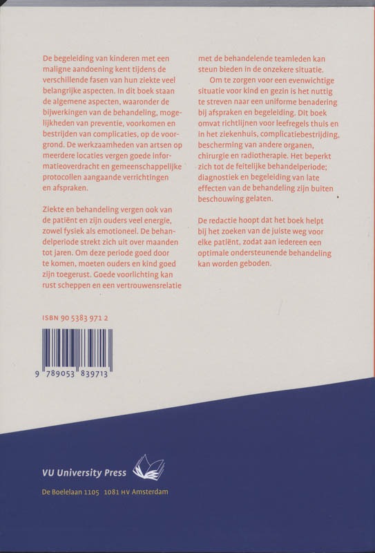 Achterkant van Werkboek Ondersteunende behandeling in de Kinderoncologie